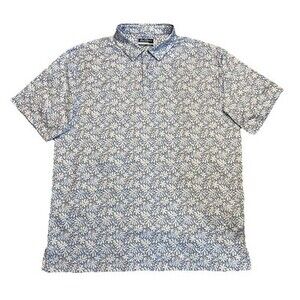 Ben Hogan Polo Shirt Mens L Blue Leaf Print Golf Performance Tropical AOP Preppy